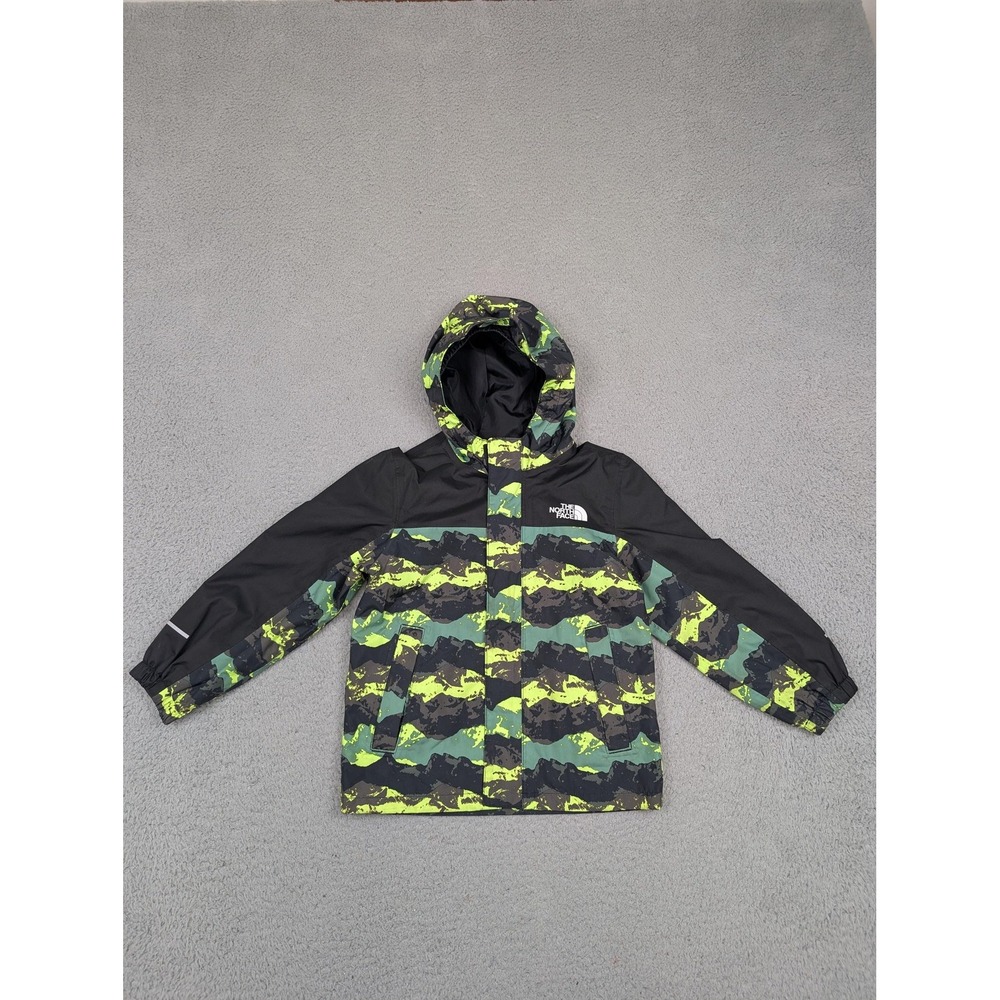 The North Face Jacket Youth 4 Black Green Camo Hooded Full Zip Pockets Logo
